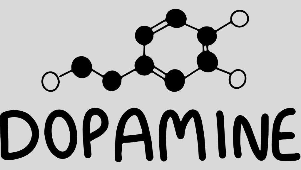 An atomic structure with the word. "Dopamine" written underneath