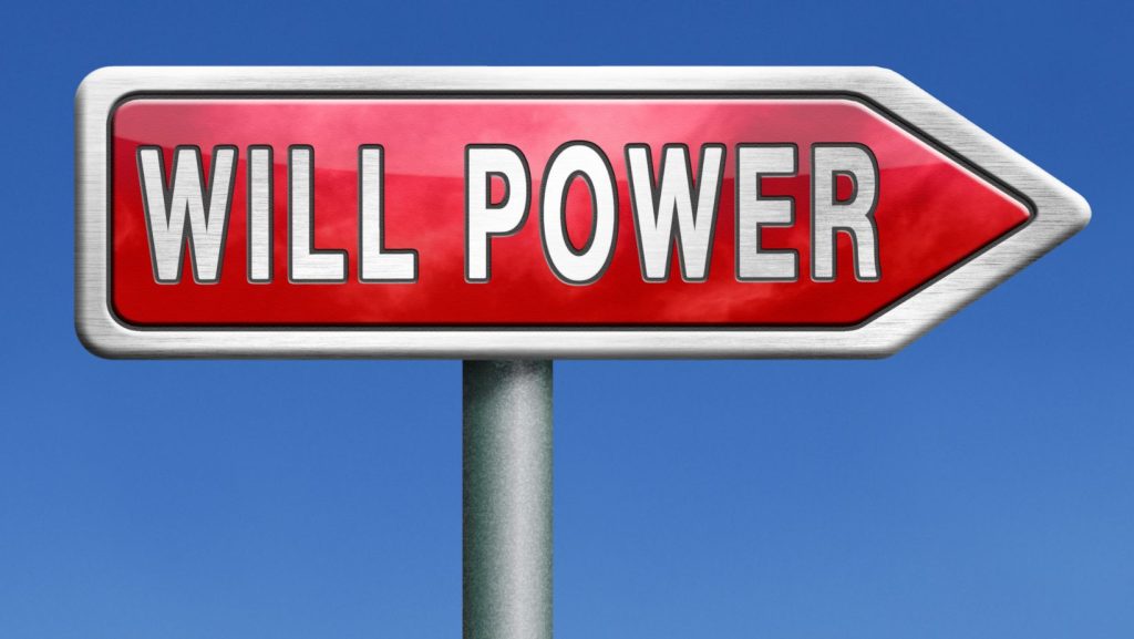 An sing in the shape of an arrow pointing to the right and the words "will power" written on it